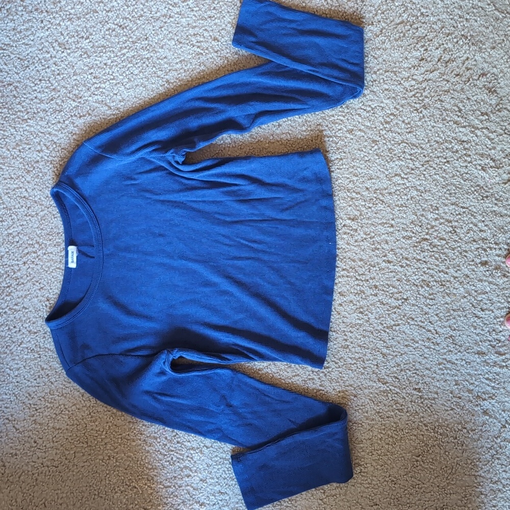 Garage Navy Ribbed Knit Top.